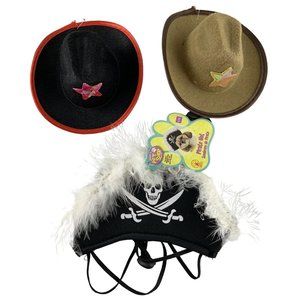3 Pet Costume Hats Cowboy Pirate Halloween Dog or Cat Small Medium New